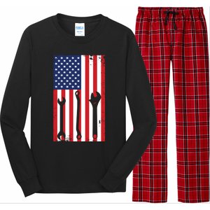 American Flag Auto Car Diesel Mechanic Dad Mechanics Gift Funny Gift Long Sleeve Pajama Set