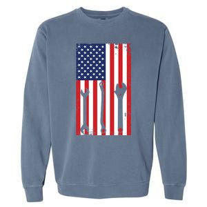 American Flag Auto Car Diesel Mechanic Dad Mechanics Gift Funny Gift Garment-Dyed Sweatshirt