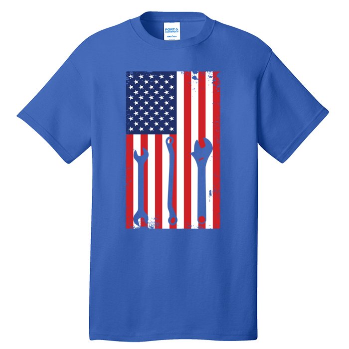 American Flag Auto Car Diesel Mechanic Dad Mechanics Gift Funny Gift Tall T-Shirt