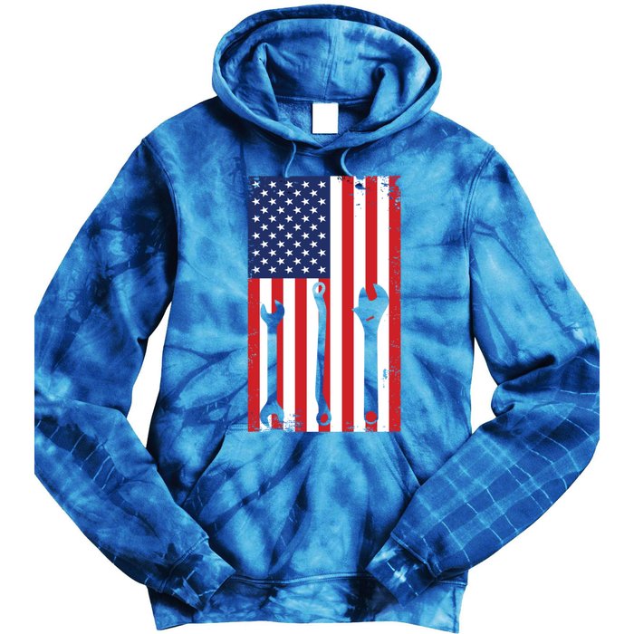 American Flag Auto Car Diesel Mechanic Dad Mechanics Gift Funny Gift Tie Dye Hoodie