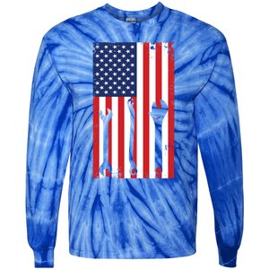 American Flag Auto Car Diesel Mechanic Dad Mechanics Gift Funny Gift Tie-Dye Long Sleeve Shirt