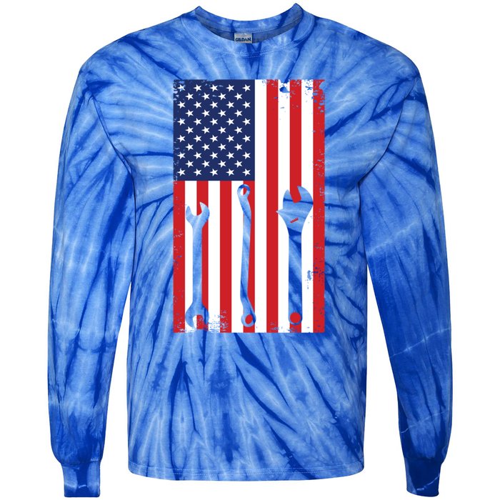 American Flag Auto Car Diesel Mechanic Dad Mechanics Gift Funny Gift Tie-Dye Long Sleeve Shirt