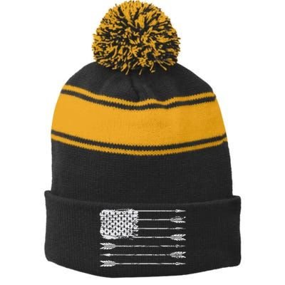 American Flag Arrow Archery Bowhunting Gifts Archer Hunter Stripe Pom Pom Beanie