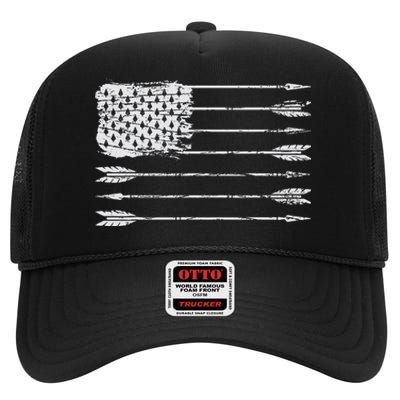 American Flag Arrow Archery Bowhunting Gifts Archer Hunter High Crown Mesh Back Trucker Hat