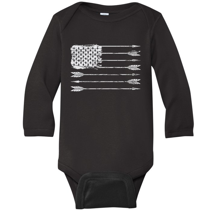 American Flag Arrow Archery Bowhunting Gifts Archer Hunter Baby Long Sleeve Bodysuit