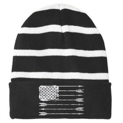 American Flag Arrow Archery Bowhunting Gifts Archer Hunter Striped Beanie with Solid Band