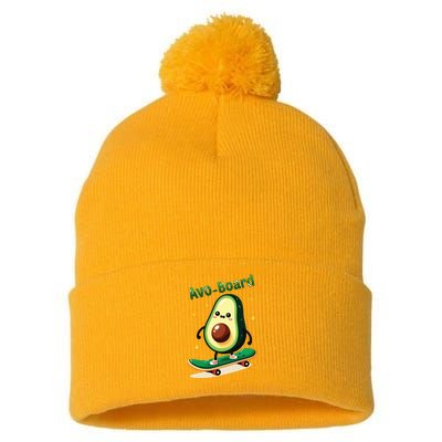 Avoboard Funny Avocado On A Skateboard Vegan Food Boy Pom Pom 12in Knit Beanie