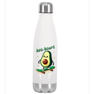 Avoboard Funny Avocado On A Skateboard Vegan Food Boy Stainless Steel Insulated Water Bottle