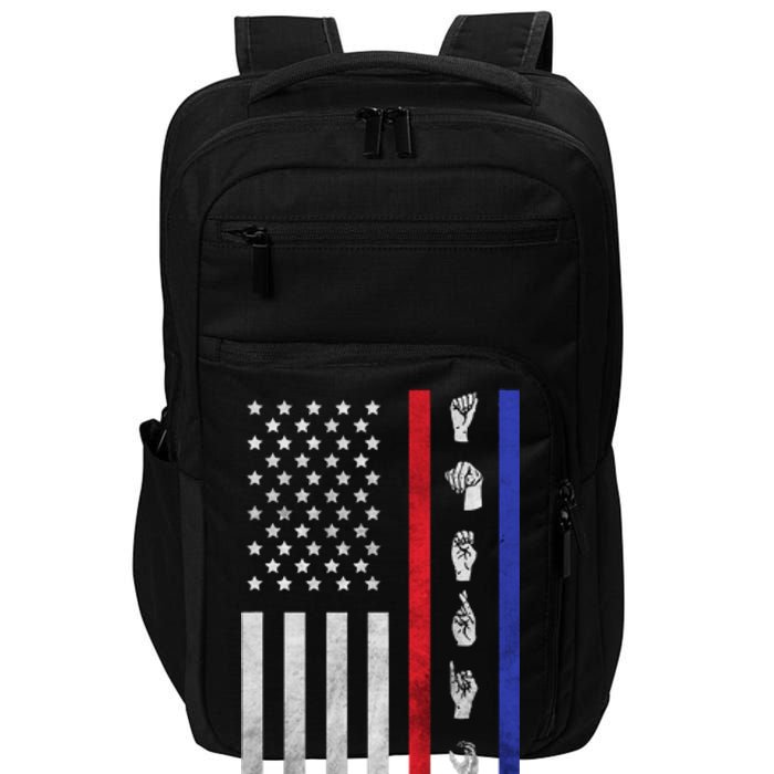 American Flag Asl American Sign Language America Usa Impact Tech Backpack