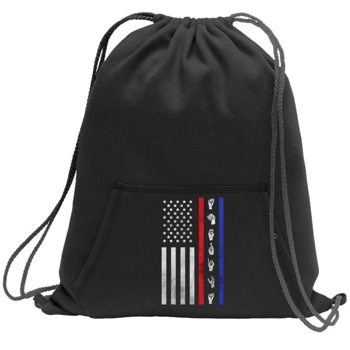 American Flag Asl American Sign Language America Usa Sweatshirt Cinch Pack Bag