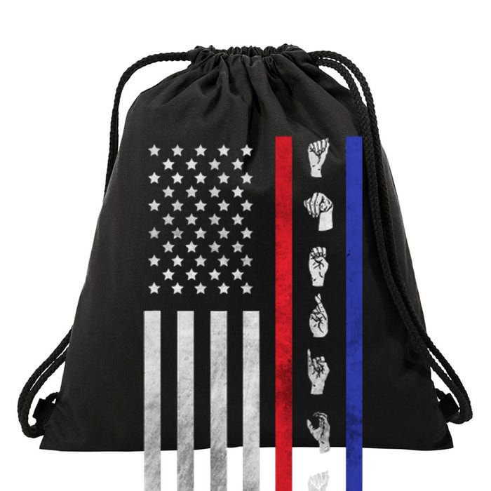 American Flag Asl American Sign Language America Usa Drawstring Bag