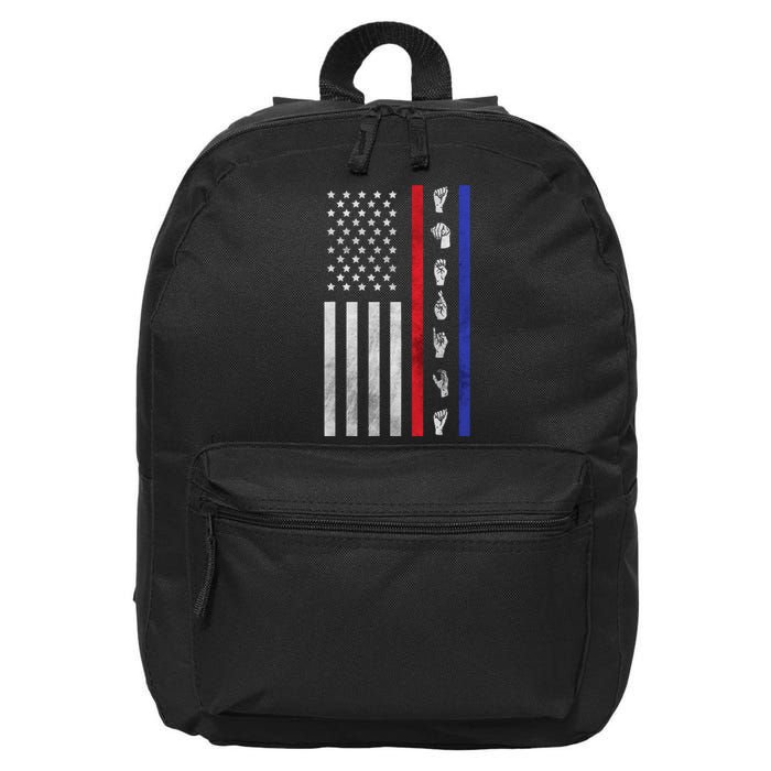 American Flag Asl American Sign Language America Usa 16 in Basic Backpack