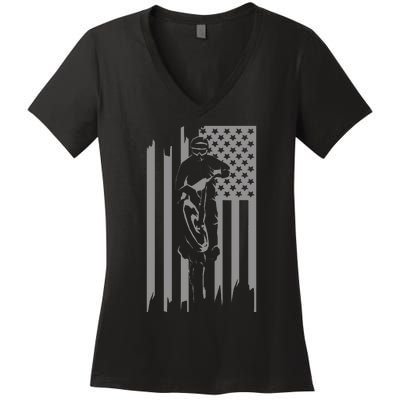 American FlagMotocross Apparel Motocross Dirt Bike Women's V-Neck T-Shirt