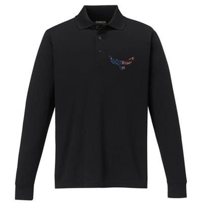 American Flag An Eagle Mullet Patriotic For Dad Husband Performance Long Sleeve Polo