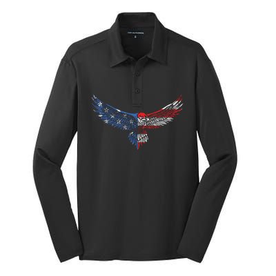 American Flag An Eagle Mullet Patriotic For Dad Husband Silk Touch Performance Long Sleeve Polo