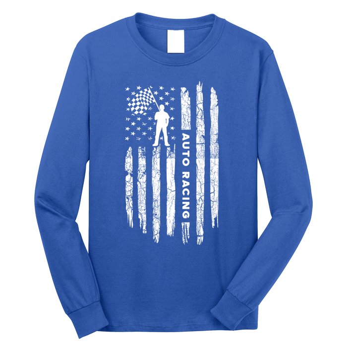 American Flag Auto Racing Clothing Gift Vintage Auto Racing Meaningful Gift Long Sleeve Shirt