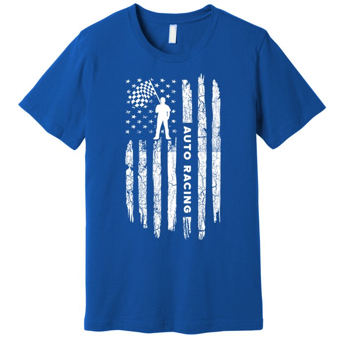 American Flag Auto Racing Clothing Gift Vintage Auto Racing Meaningful Gift Premium T-Shirt