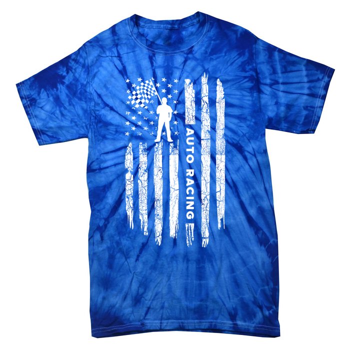 American Flag Auto Racing Clothing Gift Vintage Auto Racing Meaningful Gift Tie-Dye T-Shirt