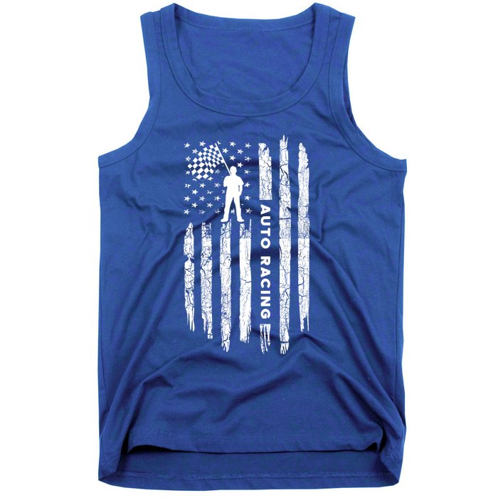 American Flag Auto Racing Clothing Gift Vintage Auto Racing Meaningful Gift Tank Top