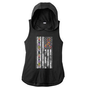 American Flag Autism Awareness Puzzle Piece & Ribbon Ladies PosiCharge Tri-Blend Wicking Draft Hoodie Tank