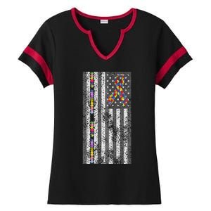 American Flag Autism Awareness Puzzle Piece & Ribbon Ladies Halftime Notch Neck Tee