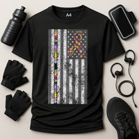 American Flag Autism Awareness Puzzle Piece & Ribbon Cooling Performance Crew T-Shirt