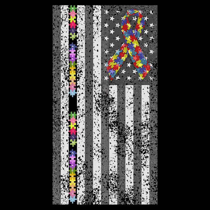 American Flag Autism Awareness Puzzle Piece & Ribbon Cooling Performance Crew T-Shirt