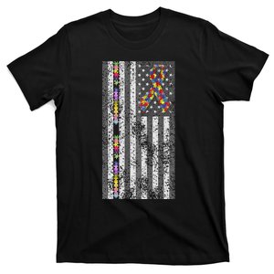 American Flag Autism Awareness Puzzle Piece & Ribbon T-Shirt