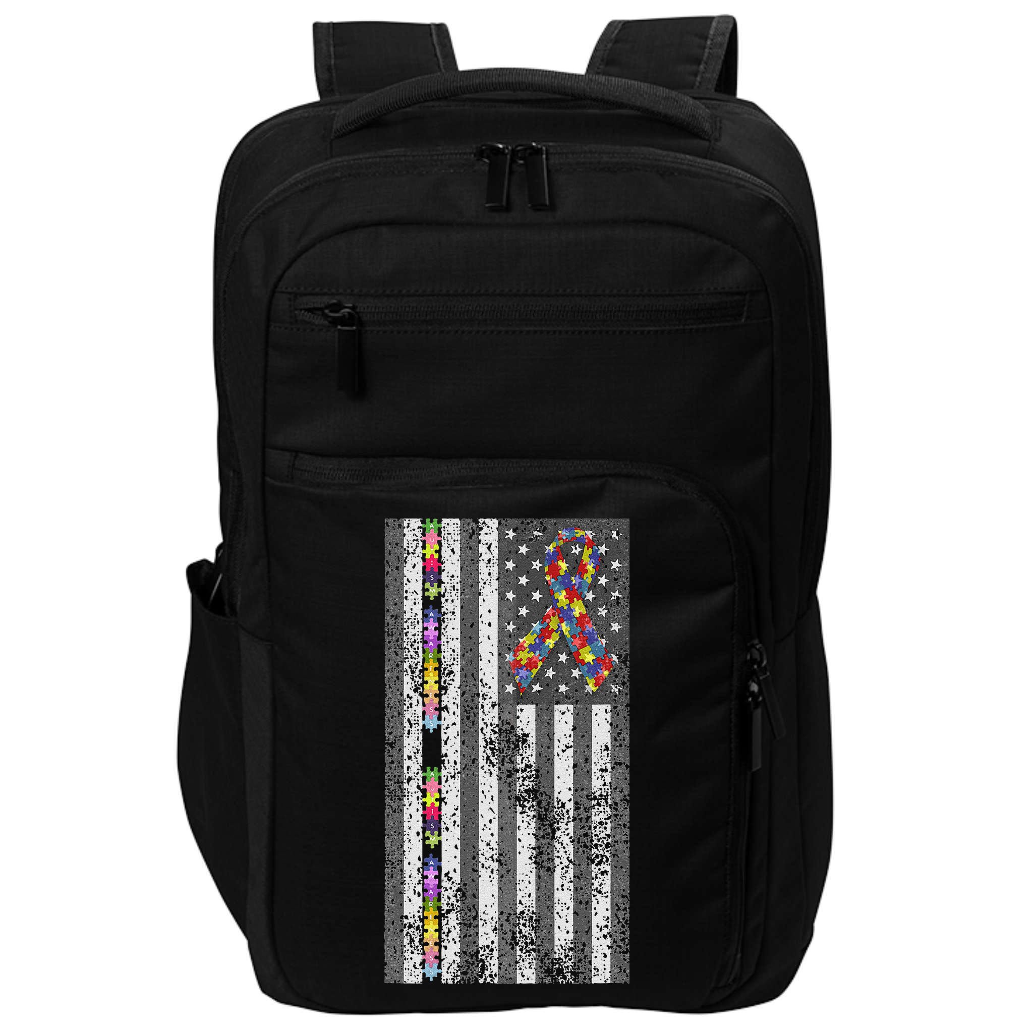 American Flag Autism Awareness Puzzle Piece & Ribbon Impact Tech Backpack
