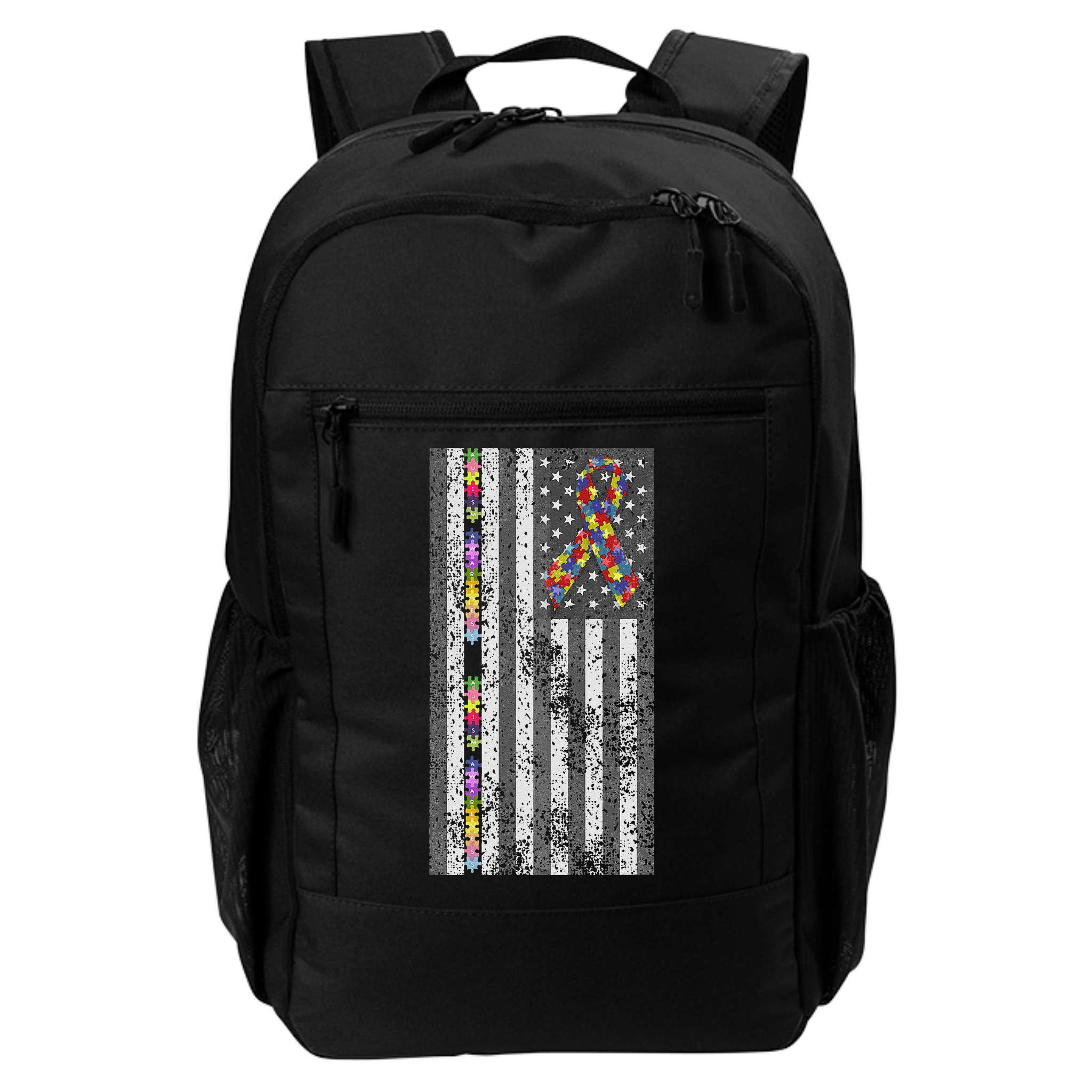 American Flag Autism Awareness Puzzle Piece & Ribbon Backpack