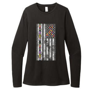 American Flag Autism Awareness Puzzle Piece & Ribbon Womens CVC Long Sleeve Shirt