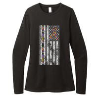 American Flag Autism Awareness Puzzle Piece & Ribbon Womens CVC Long Sleeve Shirt