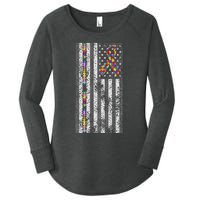 American Flag Autism Awareness Puzzle Piece & Ribbon Women's Perfect Tri Tunic Long Sleeve Shirt