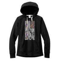 American Flag Autism Awareness Puzzle Piece & Ribbon Women's Fleece Hoodie