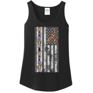 American Flag Autism Awareness Puzzle Piece & Ribbon Ladies Essential Tank