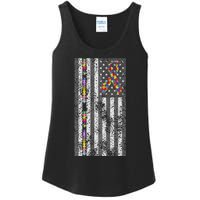 American Flag Autism Awareness Puzzle Piece & Ribbon Ladies Essential Tank