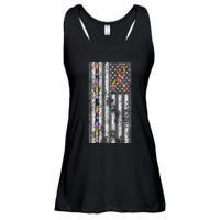 American Flag Autism Awareness Puzzle Piece & Ribbon Ladies Essential Flowy Tank