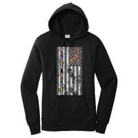 American Flag Autism Awareness Puzzle Piece & Ribbon Women's Pullover Hoodie