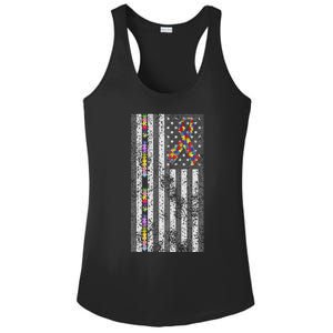 American Flag Autism Awareness Puzzle Piece & Ribbon Ladies PosiCharge Competitor Racerback Tank