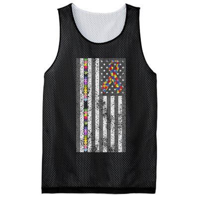 American Flag Autism Awareness Puzzle Piece & Ribbon Mesh Reversible Basketball Jersey Tank