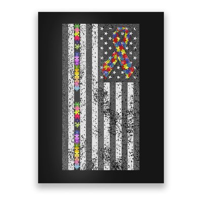 American Flag Autism Awareness Puzzle Piece & Ribbon Poster