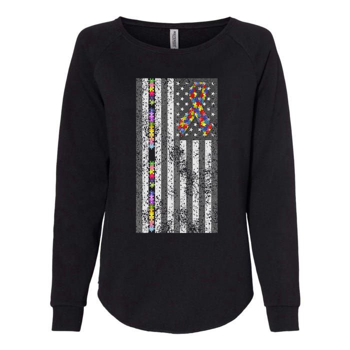 American Flag Autism Awareness Puzzle Piece & Ribbon Womens California Wash Sweatshirt