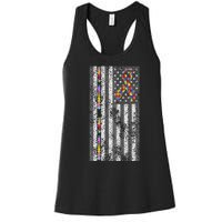 American Flag Autism Awareness Puzzle Piece & Ribbon Women's Racerback Tank