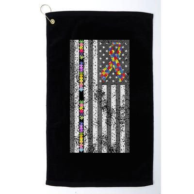 American Flag Autism Awareness Puzzle Piece & Ribbon Golf Towel