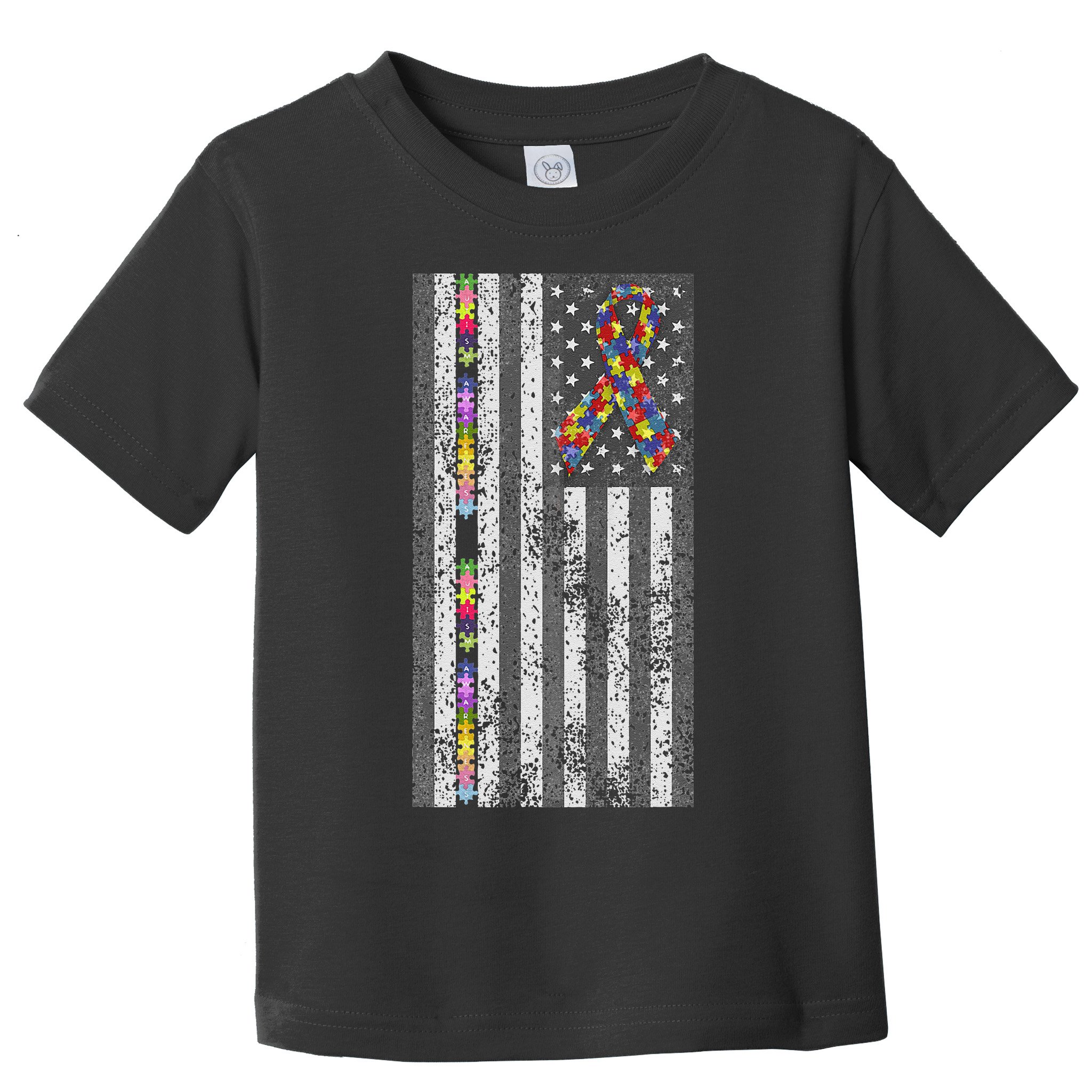 American Flag Autism Awareness Puzzle Piece & Ribbon Toddler T-Shirt