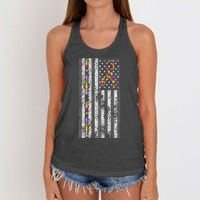 American Flag Autism Awareness Puzzle Piece & Ribbon Women's Knotted Racerback Tank