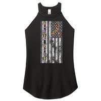 American Flag Autism Awareness Puzzle Piece & Ribbon Women's Perfect Tri Rocker Tank