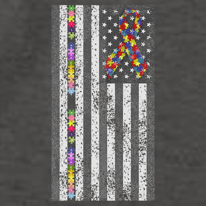 American Flag Autism Awareness Puzzle Piece & Ribbon Vector Backpack
