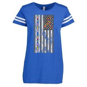 American Flag Autism Awareness Puzzle Piece & Ribbon Enza Ladies Jersey Football T-Shirt