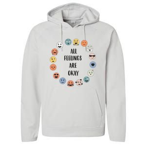 All Feelings are Okay School Teacher Psychologist Counselor Performance Fleece Hoodie